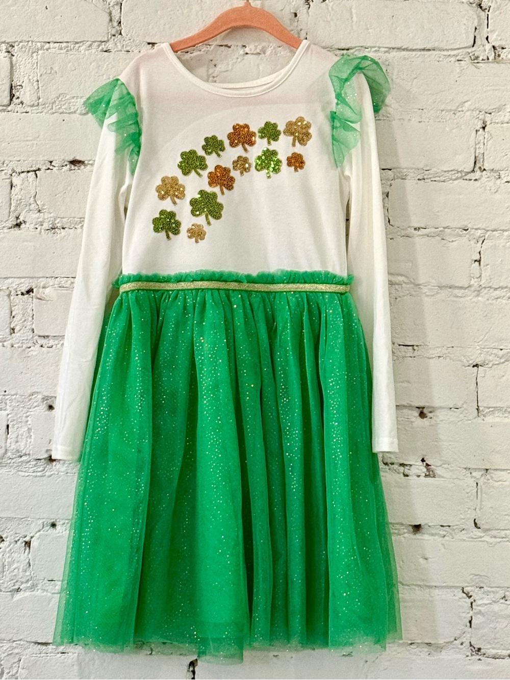 Primark Girls Shamrock Tulle Dress in Green & White Size 7-8Y Like New